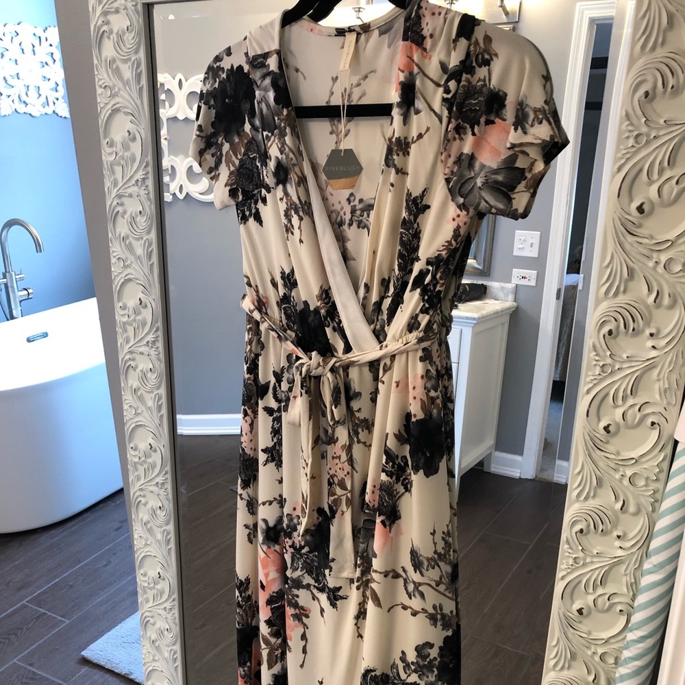 Pink blush maternity high/low dress.